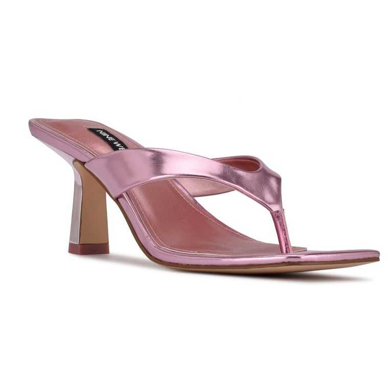 Nine West Nest Tacón Tanga Sandals Rosas Metal | 7136-HCXLK