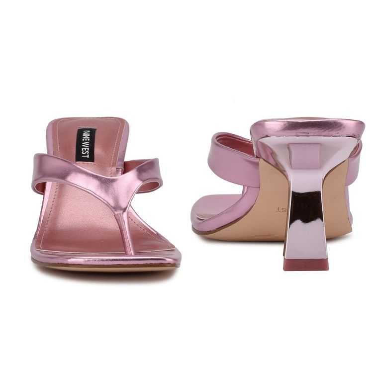 Nine West Nest Tacón Tanga Sandals Rosas Metal | 7136-HCXLK