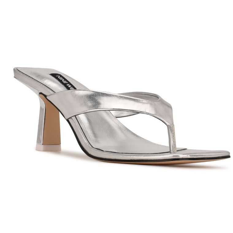 Nine West Nest Tanga Sandals Plateadas | 2509-VTHSY