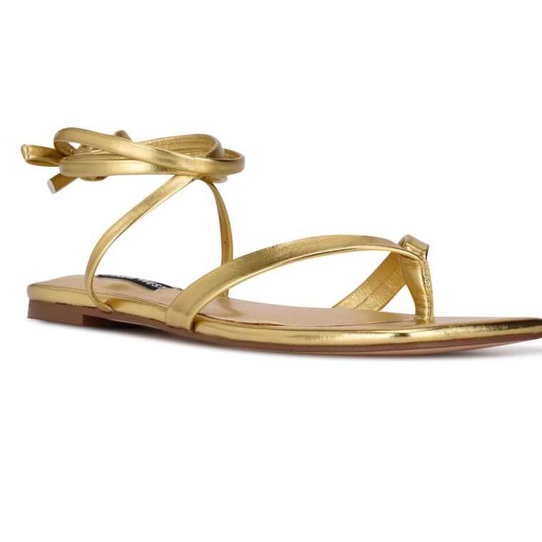 Nine West News Ankle Wrap Sandals Doradas | 6473-HUMJW