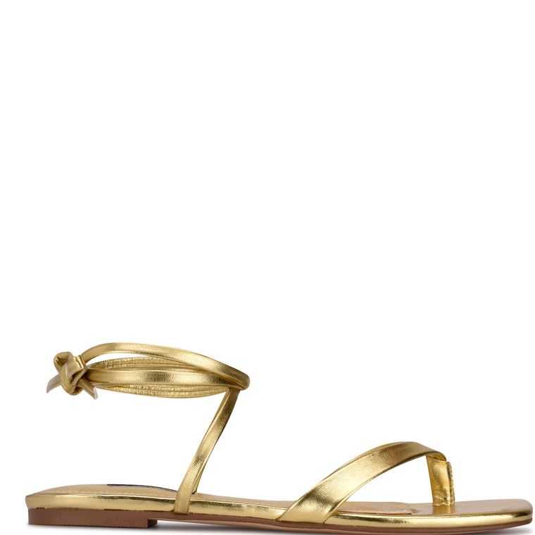 Nine West News Ankle Wrap Sandals Doradas | 6473-HUMJW