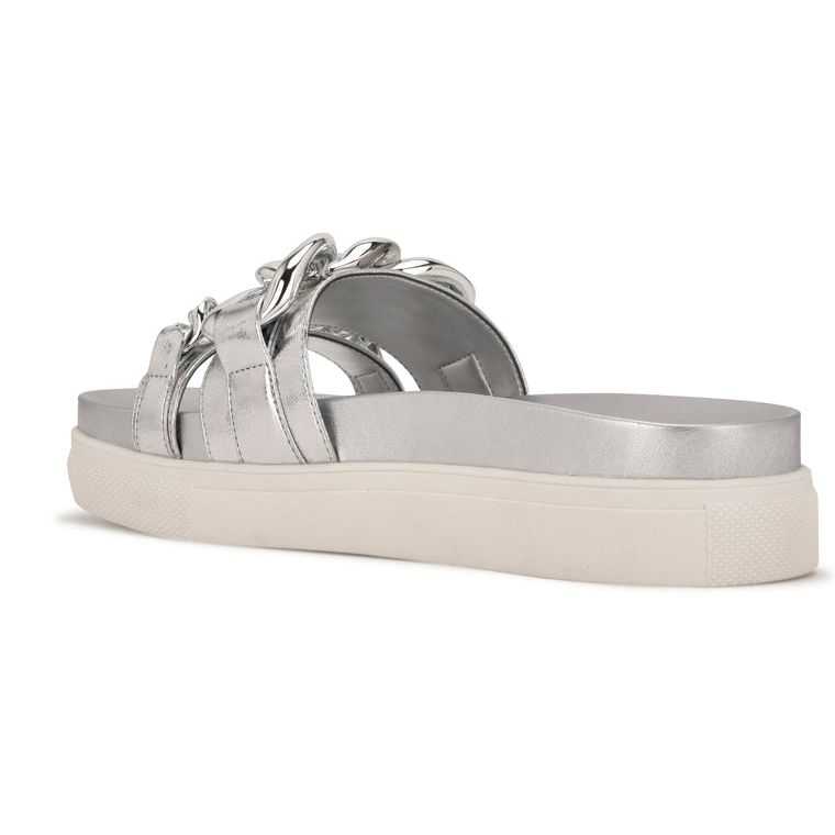 Nine West Nope Plataforma Chanclas Blancas Plateadas | 3507-YVFKW