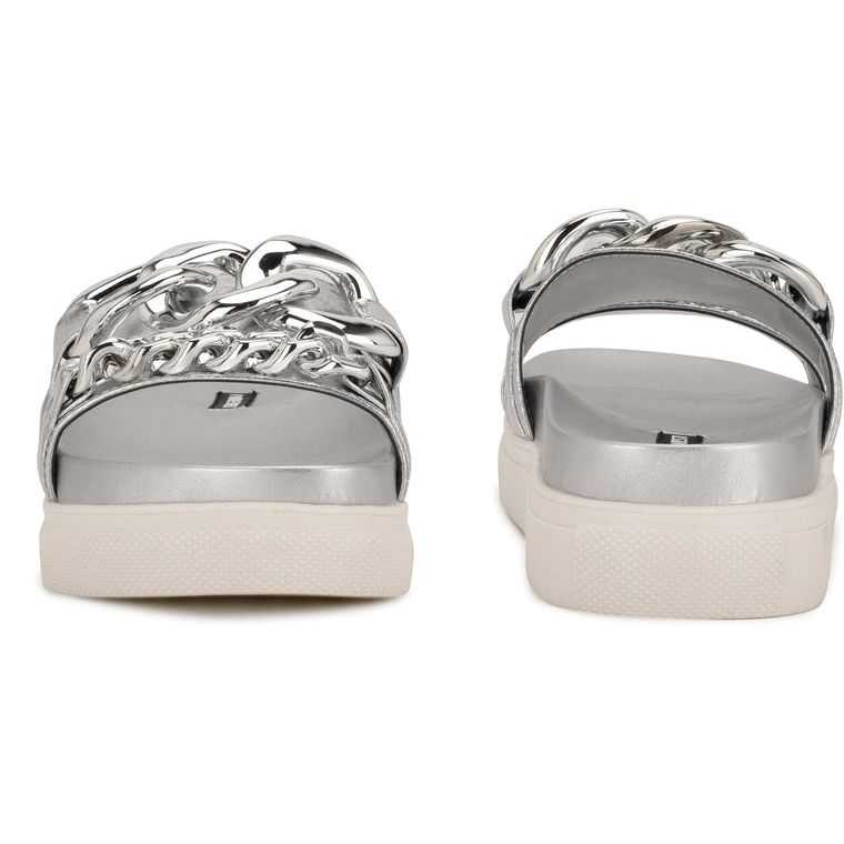 Nine West Nope Plataforma Chanclas Blancas Plateadas | 3507-YVFKW