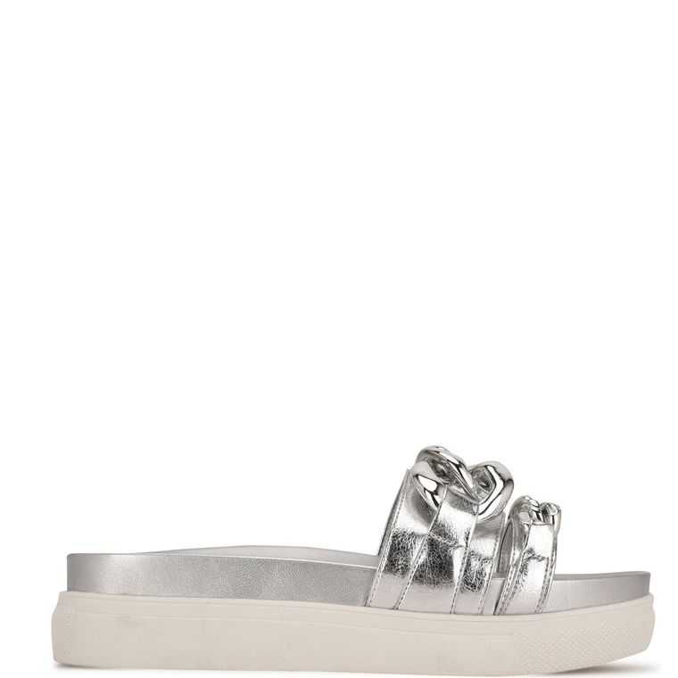 Nine West Nope Plataforma Chanclas Blancas Plateadas | 3507-YVFKW