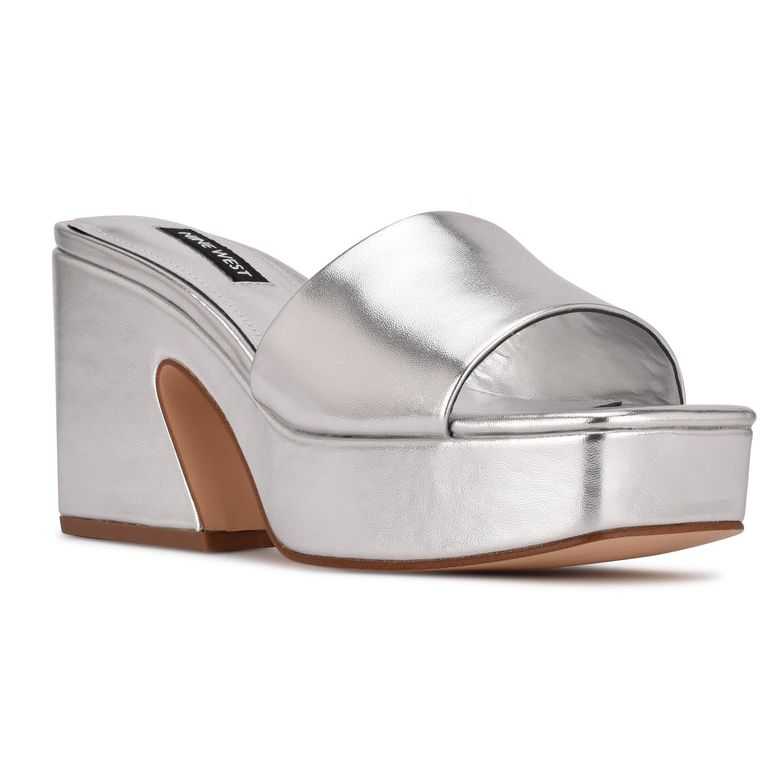 Nine West Oklee Plataforma Chanclas Sandals Plateadas | 2790-COVIH