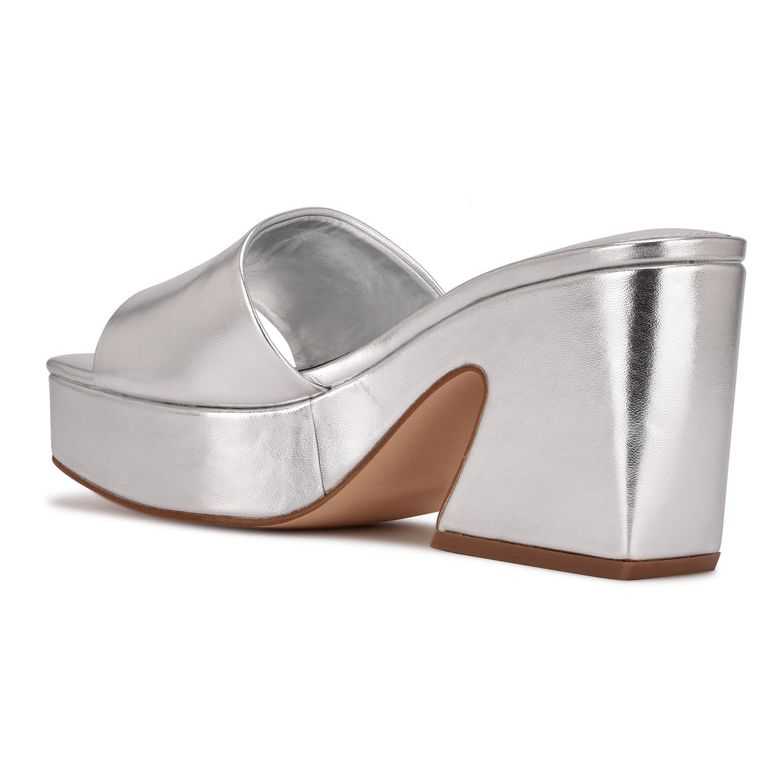 Nine West Oklee Plataforma Chanclas Sandals Plateadas | 2790-COVIH