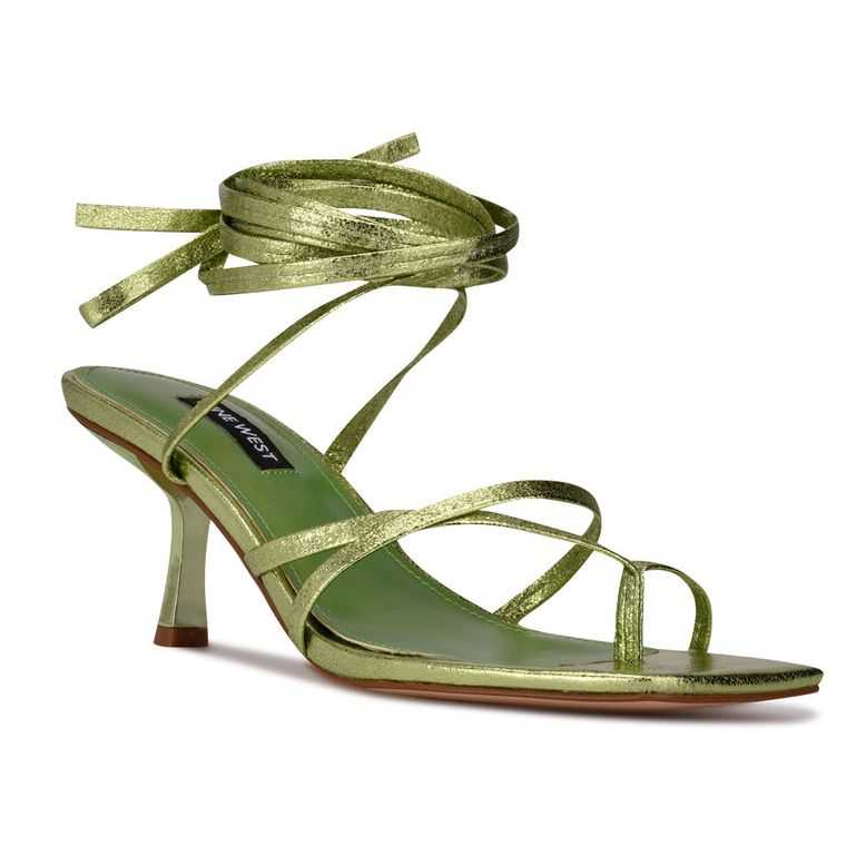 Nine West Pina Ankle Wrap Sandals Verde Metal | 1634-XROUL