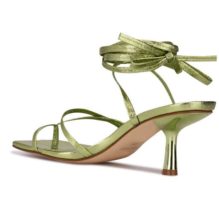 Nine West Pina Ankle Wrap Sandals Verde Metal | 1634-XROUL