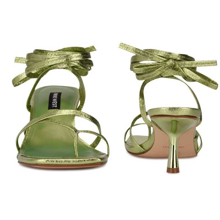 Nine West Pina Ankle Wrap Sandals Verde Metal | 1634-XROUL