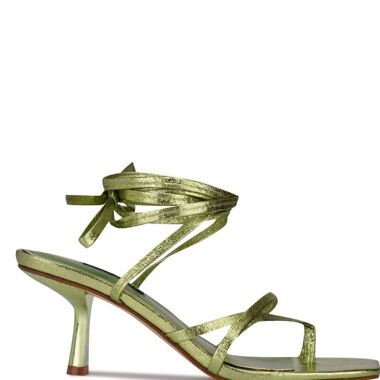 Nine West Pina Ankle Wrap Sandals Verde Metal | 1634-XROUL