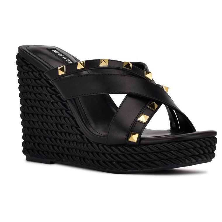 Nine West Pipa Alpargata Wedge Negras | 0594-LIQAV