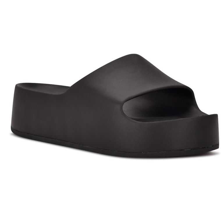 Nine West Pool Plataforma Chanclas Sandals Negras | 4721-TWBIO