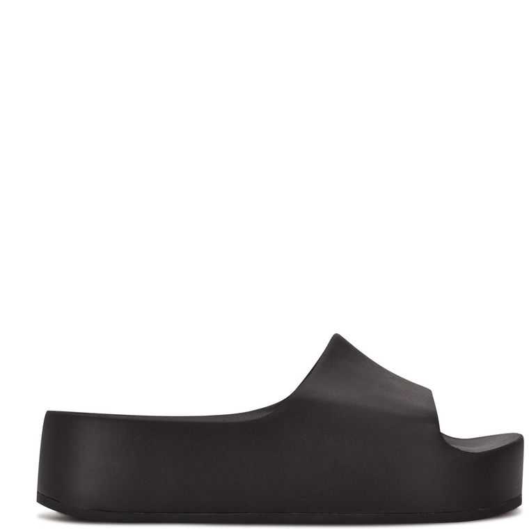 Nine West Pool Plataforma Chanclas Sandals Negras | 4721-TWBIO