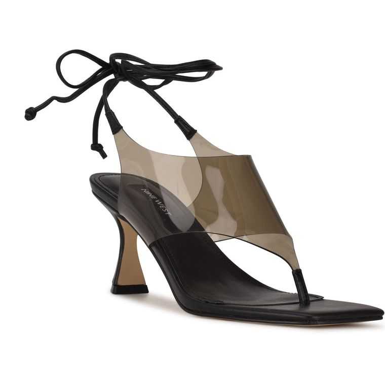 Nine West Popi Ankle Wrap Sandals Negras | 0458-EGSWL