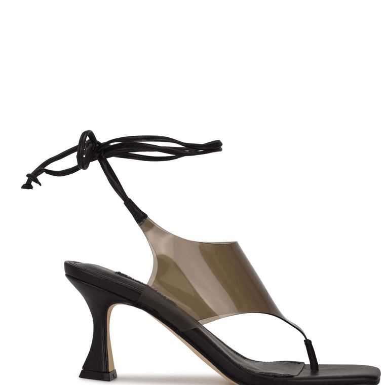 Nine West Popi Ankle Wrap Sandals Negras | 0458-EGSWL