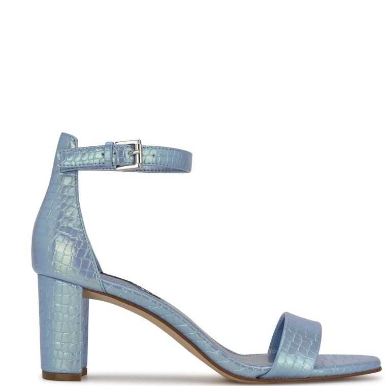 Nine West Pruce Ankle Correa Block Sandals Azules Claro | 6185-OTRHZ