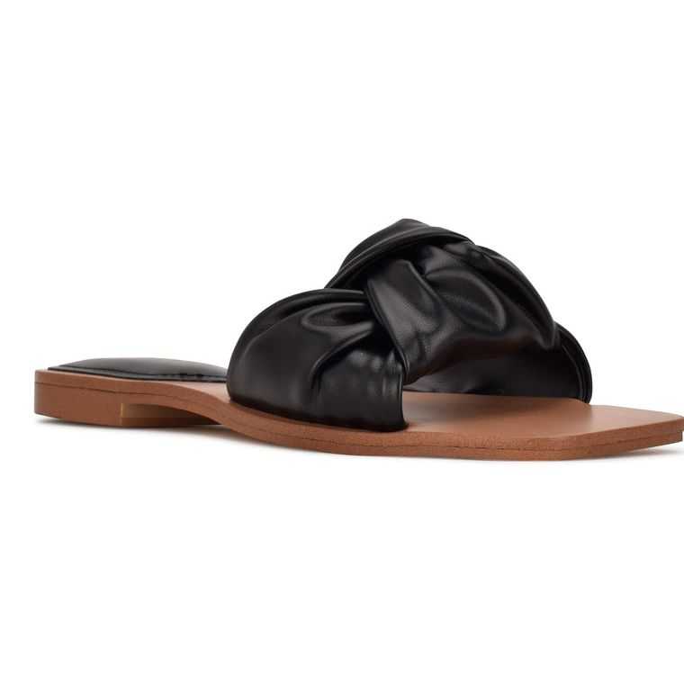 Nine West Rosey Planos Chanclas Negras | 6185-CUPQZ