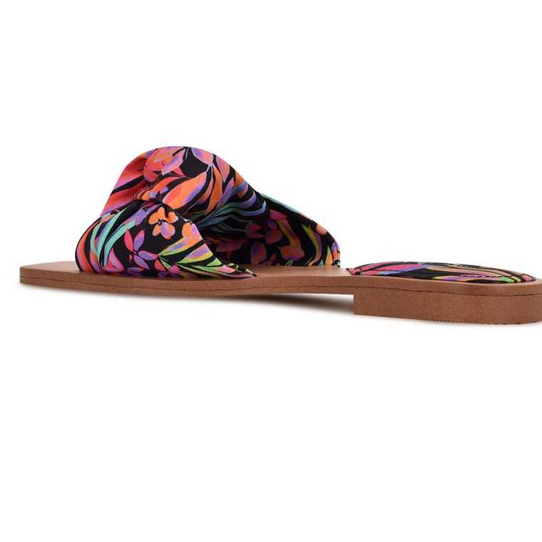 Nine West Rosey Planos Chanclas Sandals Negras Multicolor | 1645-DPKLA