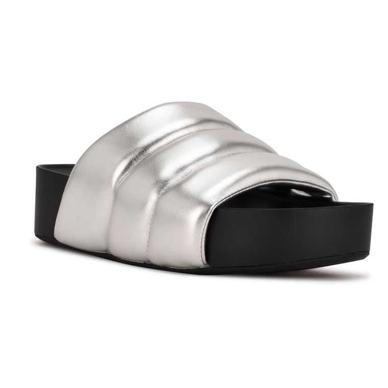 Nine West Sants Plataforma Chanclas Plateadas | 3018-LJUAW