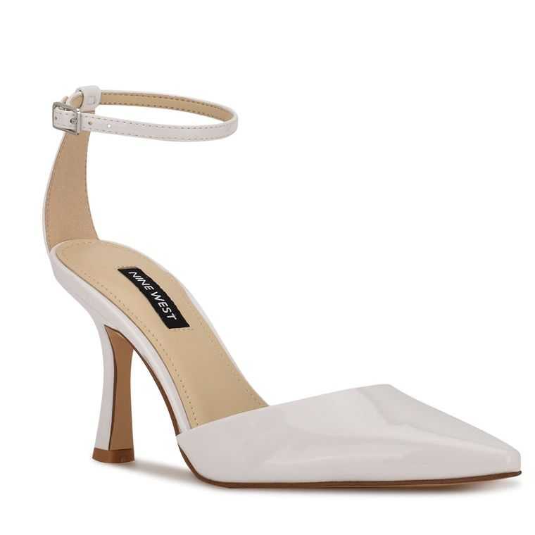 Nine West Shaply Pointy Puntera Ankle Correa Pumps Blancas | 1752-CSVQF