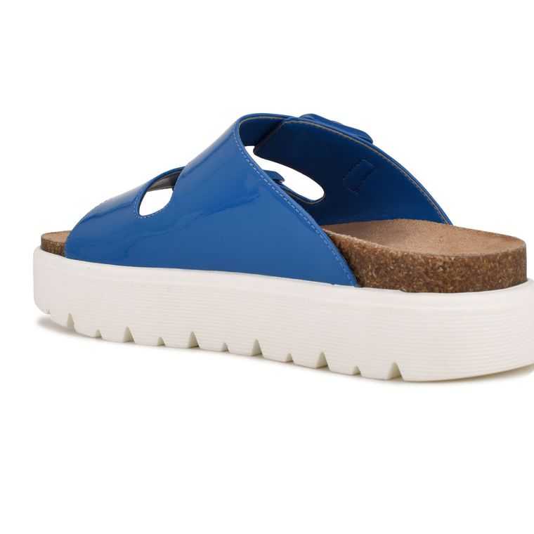 Nine West Simplee Plataforma Chanclas Azules | 4815-WTHQY