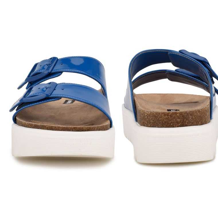 Nine West Simplee Plataforma Chanclas Azules | 4815-WTHQY