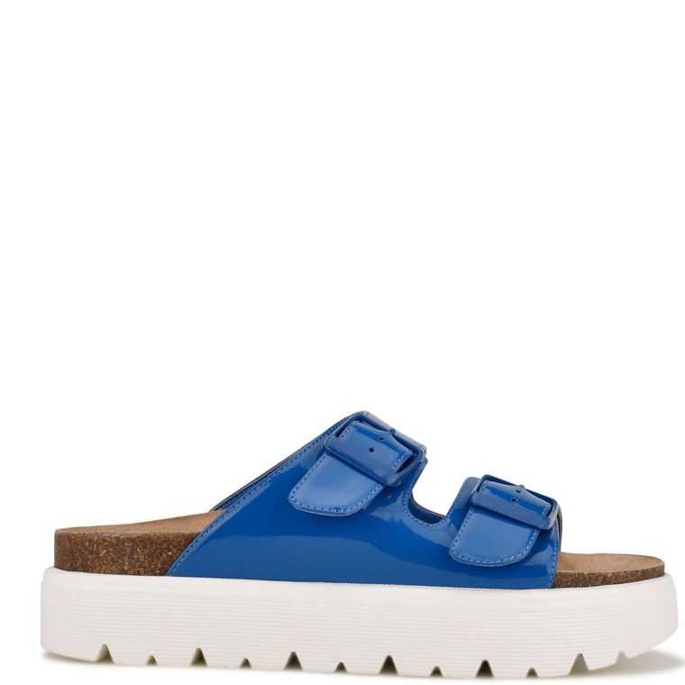 Nine West Simplee Plataforma Chanclas Azules | 4815-WTHQY