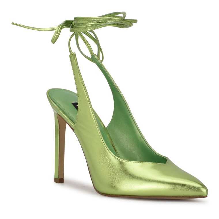 Nine West Talon Ankle Wrap Vestido Pumps Verde Metal | 1736-NGPFJ