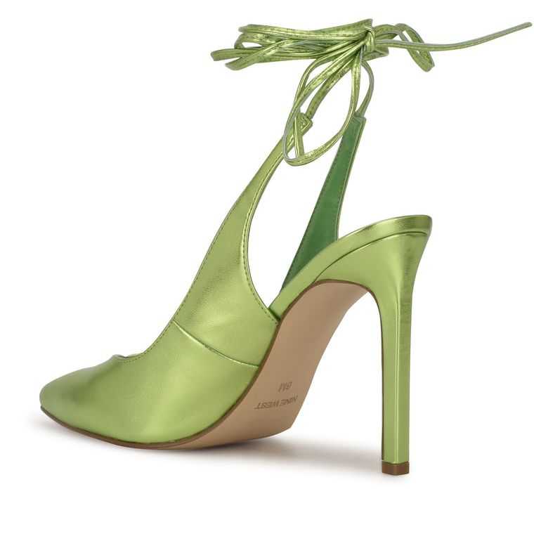 Nine West Talon Ankle Wrap Vestido Pumps Verde Metal | 1736-NGPFJ