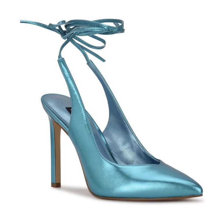 Nine West Talon Ankle Wrap Vestido Pumps Azules Metal | 6432-CGKJY