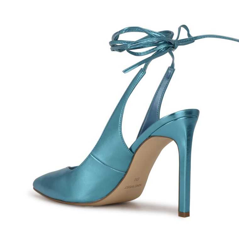 Nine West Talon Ankle Wrap Vestido Pumps Azules Metal | 6432-CGKJY