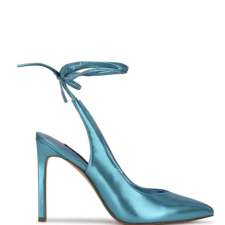 Nine West Talon Ankle Wrap Vestido Pumps Azules Metal | 6432-CGKJY