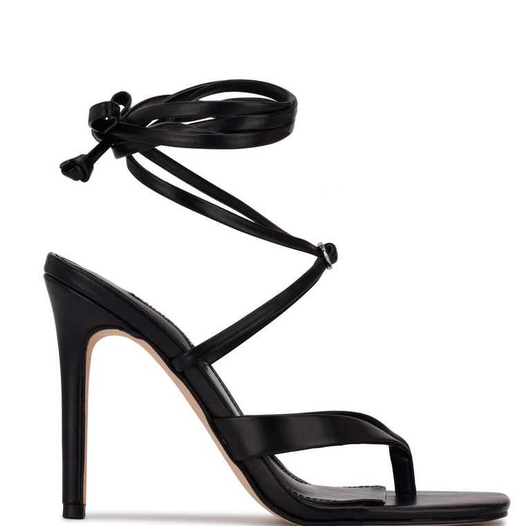 Nine West Terrie Ankle Wrap Sandals Negras | 5910-GOCWF