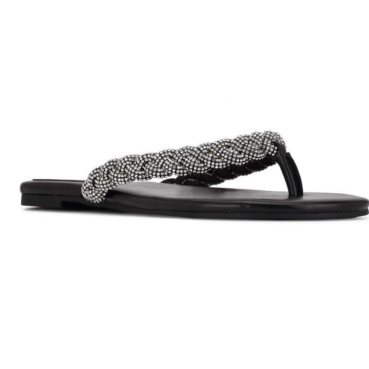 Nine West Tinee Planos Chanclas Sandals Negras | 3758-UJZYO