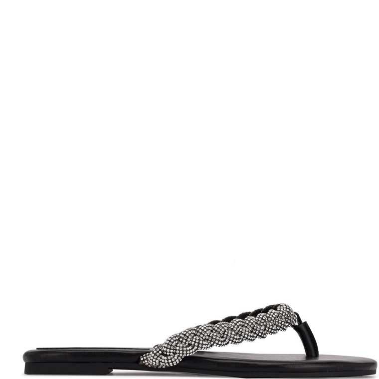 Nine West Tinee Planos Chanclas Sandals Negras | 3758-UJZYO