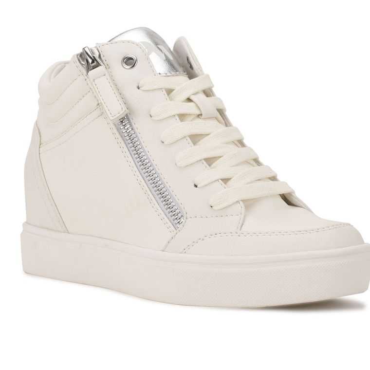 Nine West Tons High Top Hidden Wedge Blancas Plateadas | 4981-FCURX