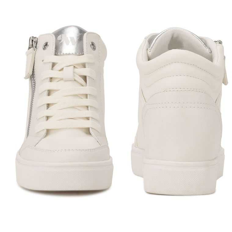 Nine West Tons High Top Hidden Wedge Blancas Plateadas | 4981-FCURX