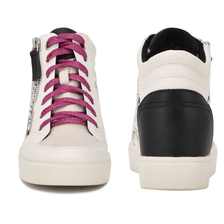 Nine West Tons High Top Hidden Wedge Sneakers Blancas Serpent | 0863-QXMEU