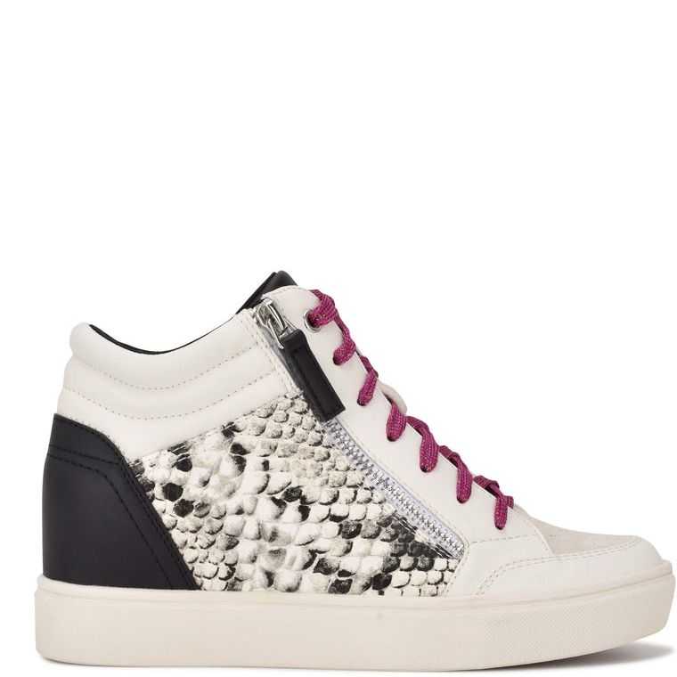 Nine West Tons High Top Hidden Wedge Sneakers Blancas Serpent | 0863-QXMEU