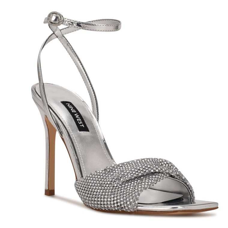 Nine West Twinkle Tacón Vestido Sandals Plateadas | 4251-ENWUK