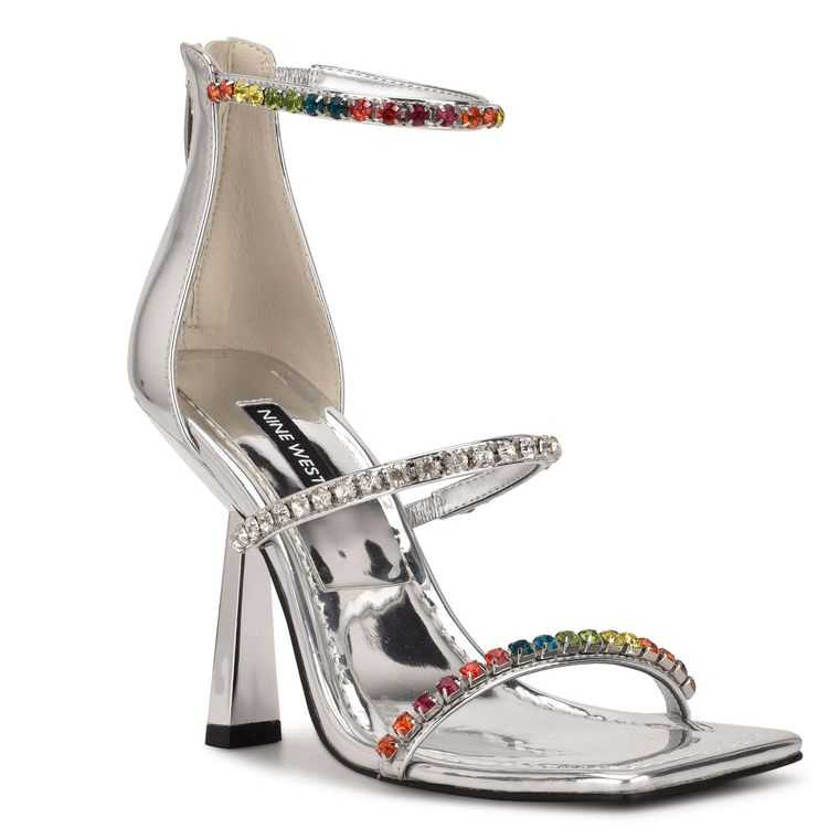 Nine West Vavoom Rhinestone Tiras Vestido Sandals Plateadas Multicolor | 6893-BNQLW