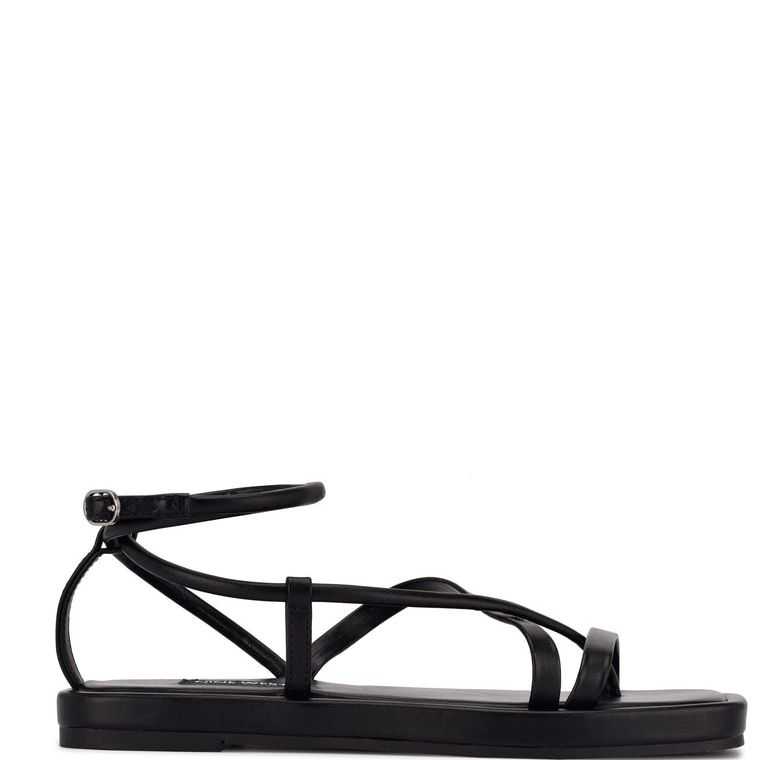 Nine West Waren Tiras Planos Negras | 6412-AROIU