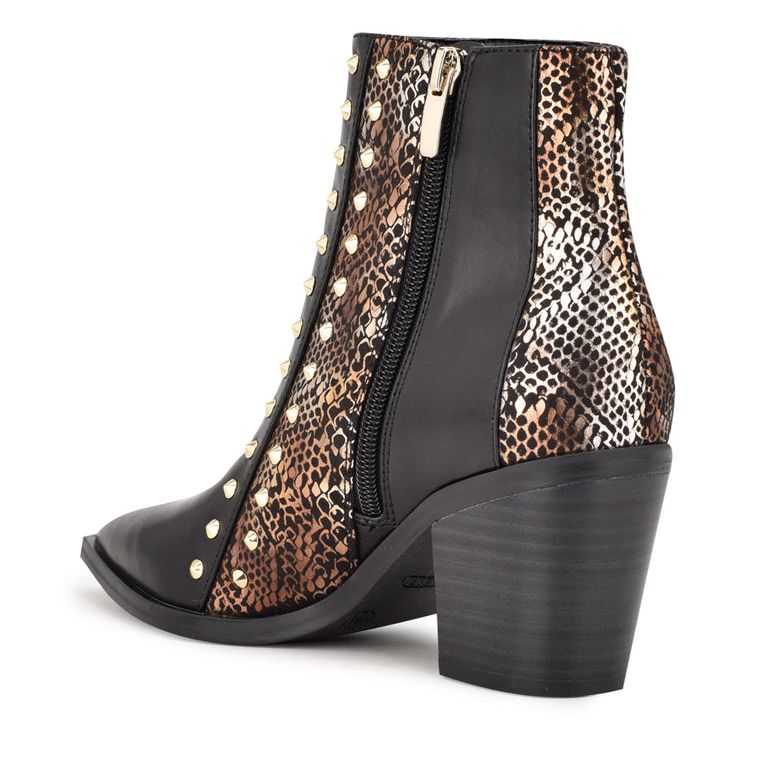 Nine West What Studded Block Booties Negras Doradas | 3270-BGLFN