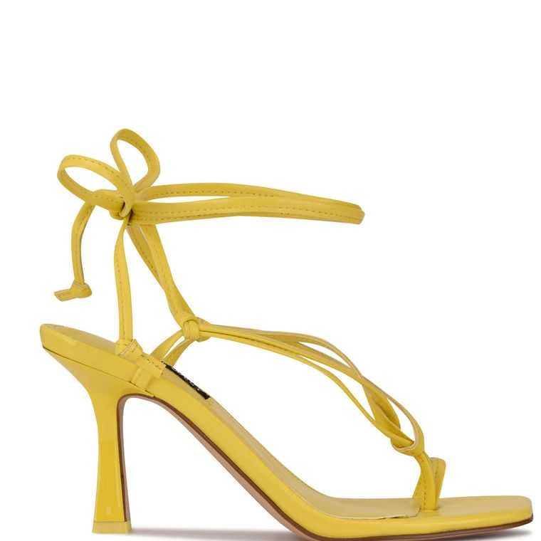 Nine West Yippie Ankle Wrap Tacón Amarillo | 4173-NMRIS