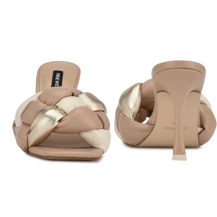 Nine West Yoyo Tacón Chanclas Beige Multicolor | 6048-ENXYF