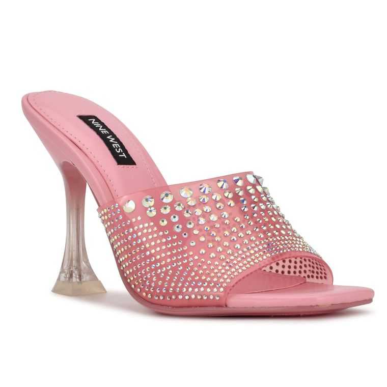 Nine West Ziptip Rhinestone Tacón Chanclas Sandals Rosas | 0895-YWZQO