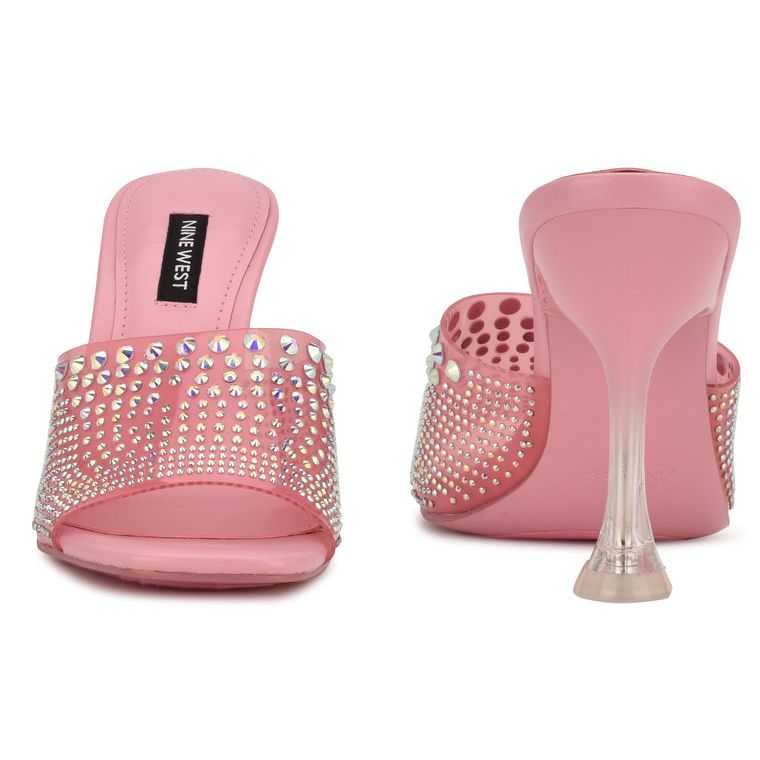 Nine West Ziptip Rhinestone Tacón Chanclas Sandals Rosas | 0895-YWZQO