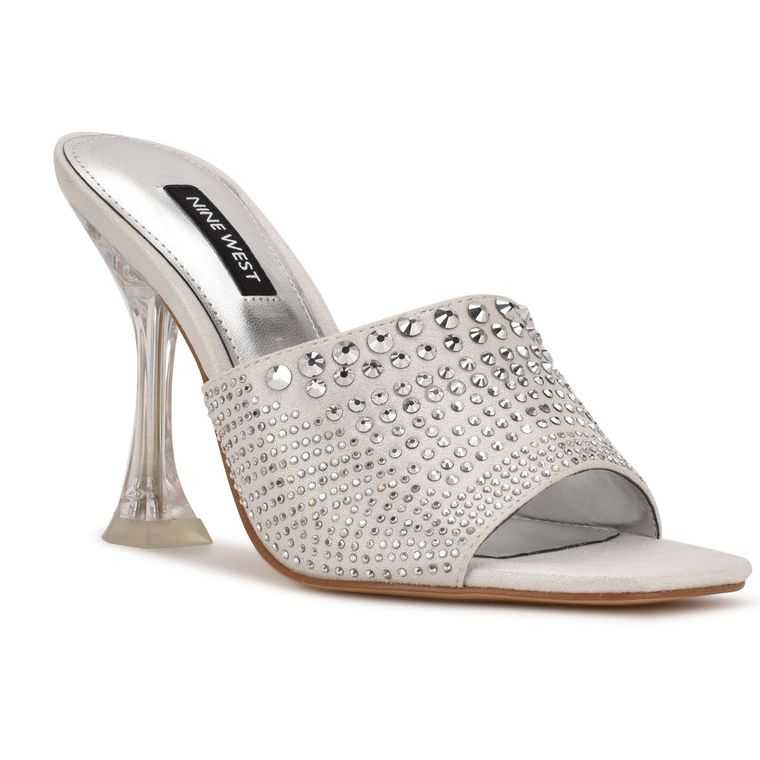 Nine West Ziptip Rhinestone Tacón Chanclas Plateadas | 2183-XOMQN