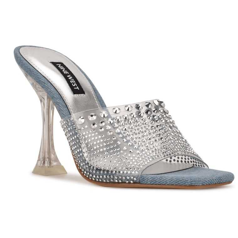 Nine West Ziptip Rhinestone Tacón Chanclas Azules | 4265-YMJFD