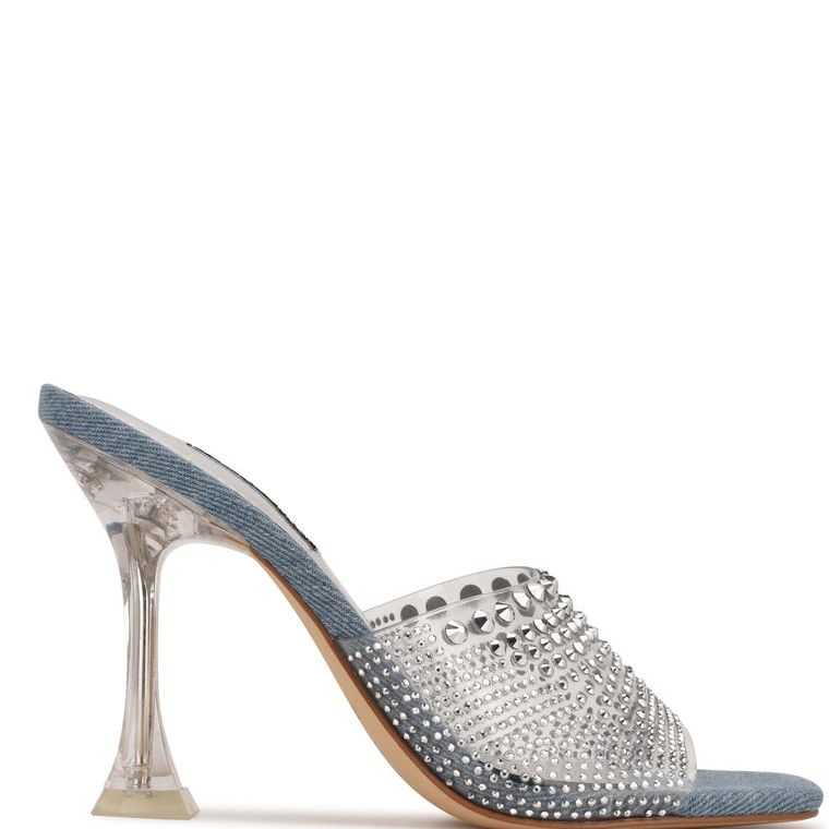 Nine West Ziptip Rhinestone Tacón Chanclas Azules | 4265-YMJFD